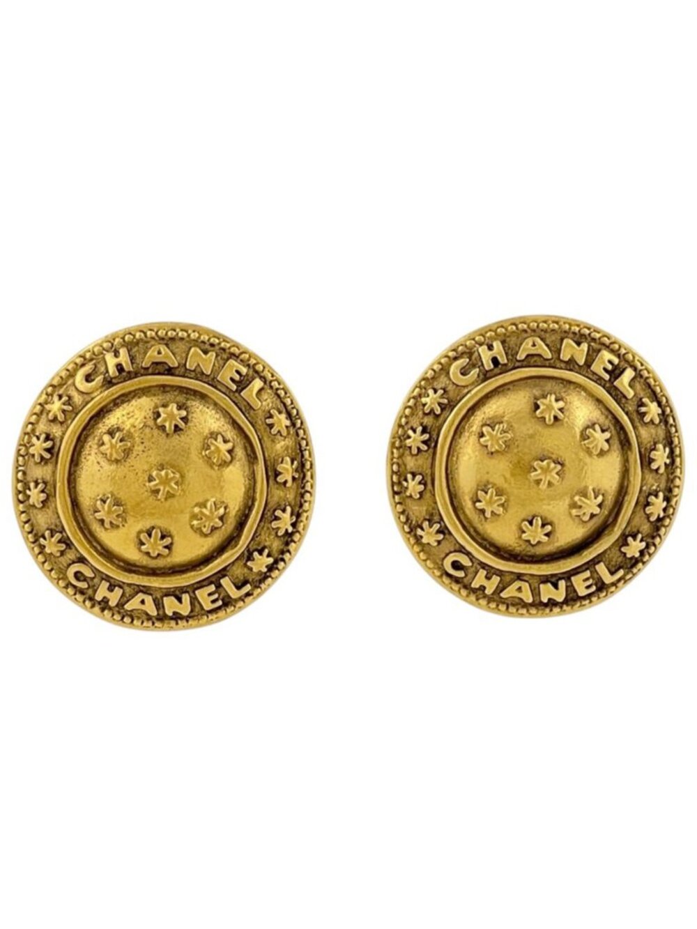 Chanel Earrings Logo Round Gold Plated